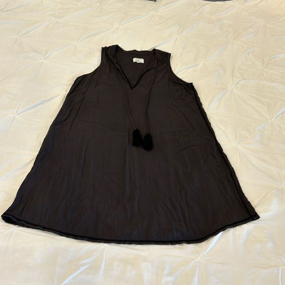 Lou & Grey Brown V-Neck Sleeveless Tassel Tie Tunic Cover UpTop Small